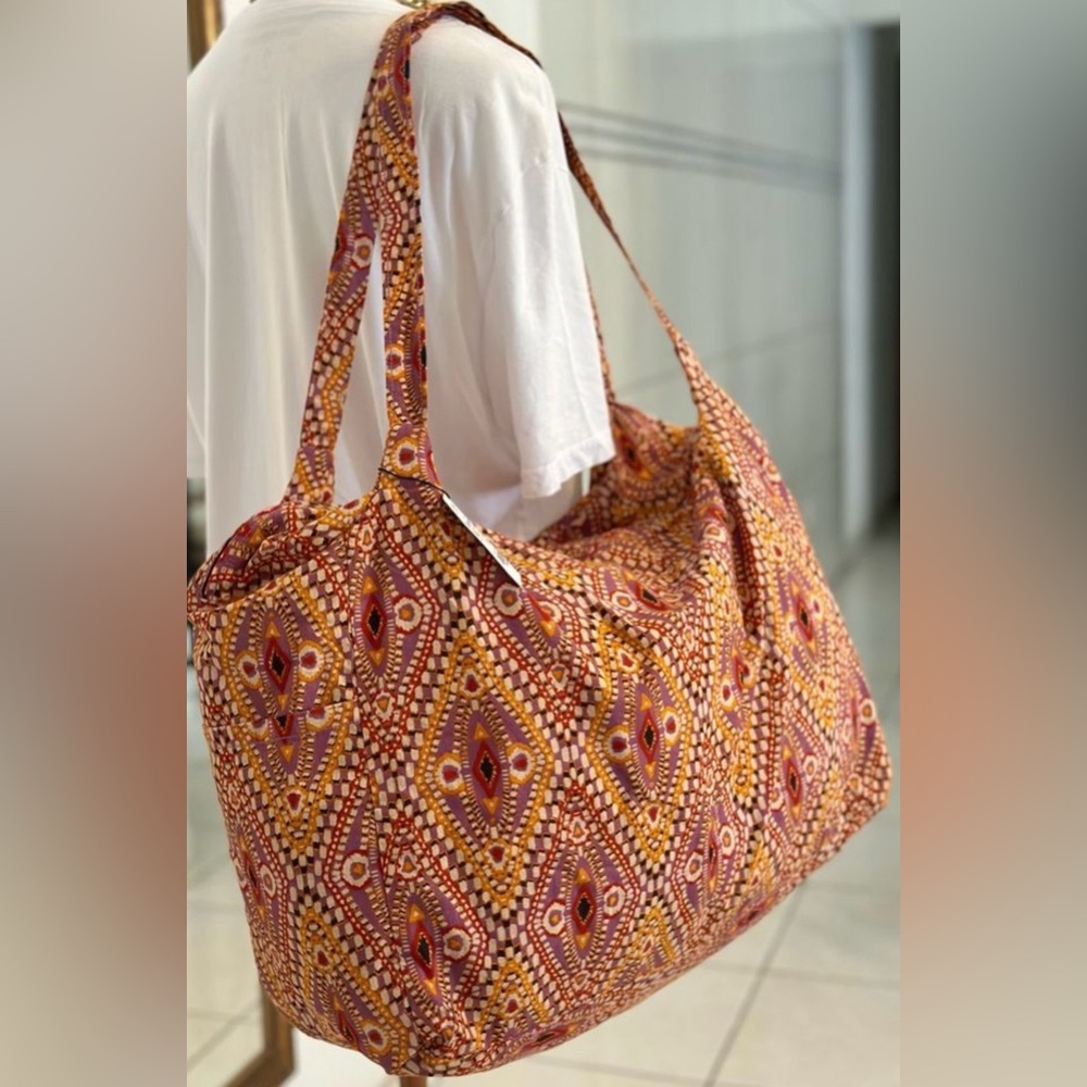 ZARA Cotton Fabric Shopper Cloth Shoulder TOTE Bag, Zipper and Pockets, XLarge - Picture 14 of 14